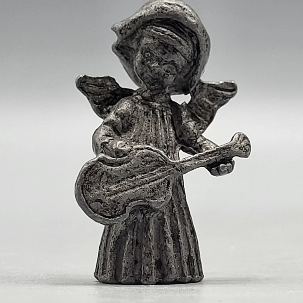 Vernon Pewter Angel Figurines Set of 3 Musical Instruments Silver tone 1.5 in